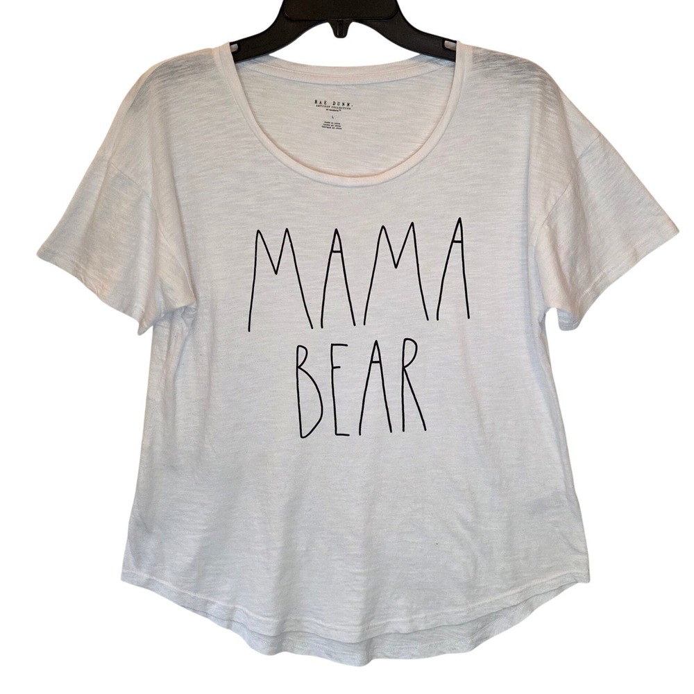 Rae Dunn Mama Bear Graphic Tee White Slub Knit Short Sleeve Shirt Large L